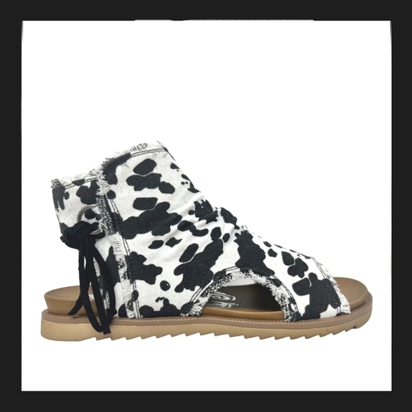 Very G Libra Black Cow Animal Print Western Sandals Shoes Size 7 - Picture 5 of 7